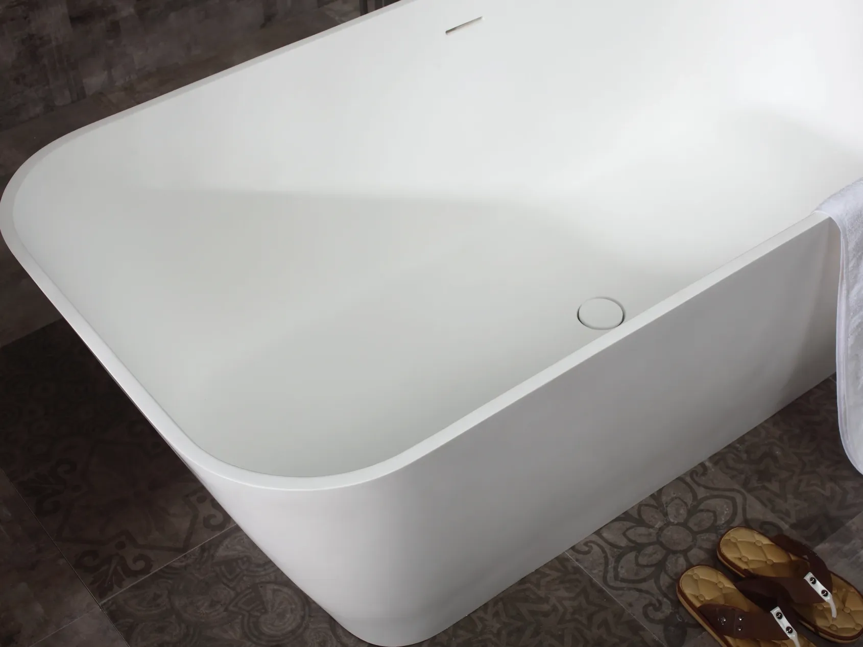 ALFI brand 68" Solid Surface Smooth Resin Free Standing Rectangle Soaking Bathtub, White Matte, AB9952
