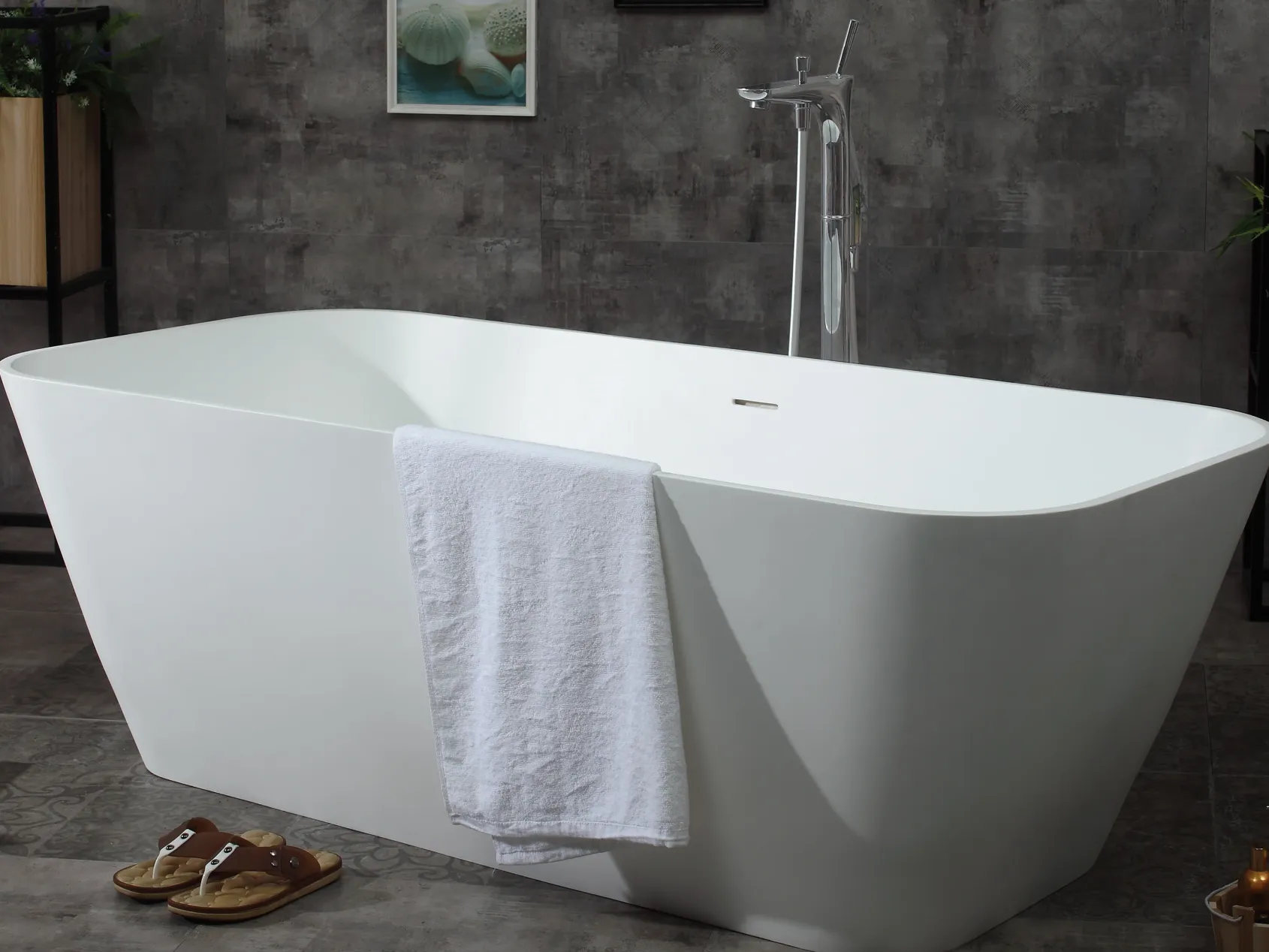 ALFI brand 68" Solid Surface Smooth Resin Free Standing Rectangle Soaking Bathtub, White Matte, AB9952