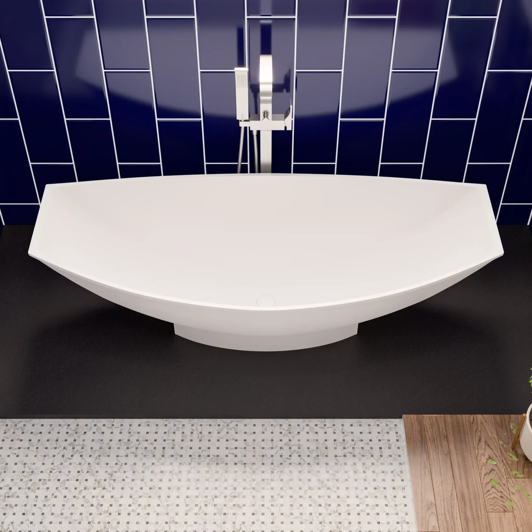 ALFI brand 71" Solid Surface Resin Free Standing Oval Bathtub, Hammock Style, White Matte, AB9991