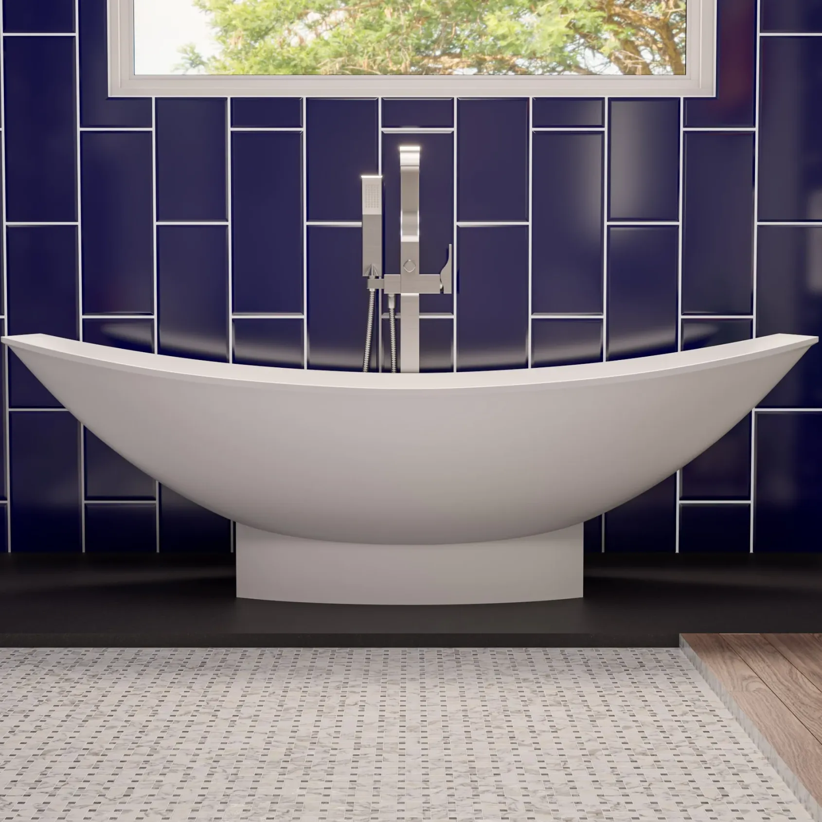 ALFI brand 71" Solid Surface Resin Free Standing Oval Bathtub, Hammock Style, White Matte, AB9991