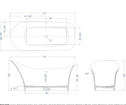 ALFI brand 74" Solid Surface Smooth Resin Free Standing Oval Soaking Bathtub, White Matte, AB9915