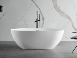 ALFI brand 59" Solid Surface Resin Free Standing Oval Soaking Bathtub, White, AB9975