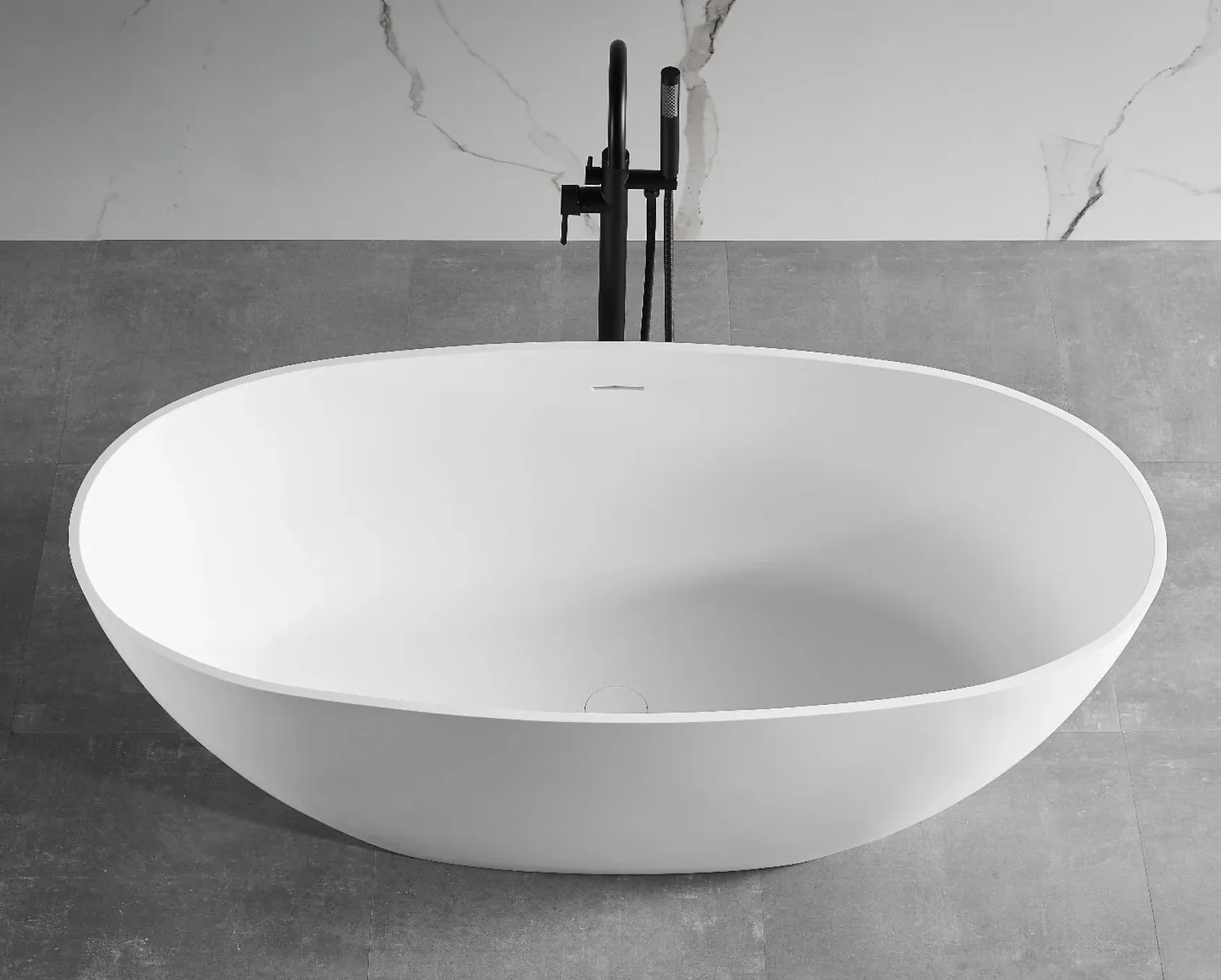 ALFI brand 59" Solid Surface Resin Free Standing Oval Soaking Bathtub, White, AB9975