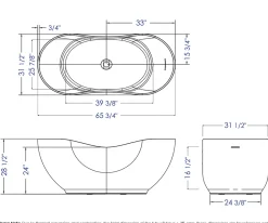 ALFI brand 66" Solid Surface Smooth Resin Free Standing Oval Soaking Bathtub, White Matte, AB9949
