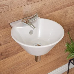 ALFI brand 16.38" x 16.88" Oval Wall Mount Porcelain Bathroom Sink, White, 1 Faucet Hole, ABC113