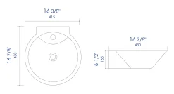 ALFI brand 16.38" x 16.88" Oval Wall Mount Porcelain Bathroom Sink, White, 1 Faucet Hole, ABC113