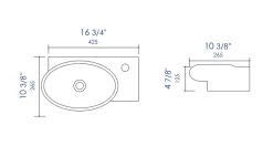 ALFI brand 16.75" x 10.38" Oval Wall Mount Porcelain Bathroom Sink, White, 1 Faucet Hole, ABC117
