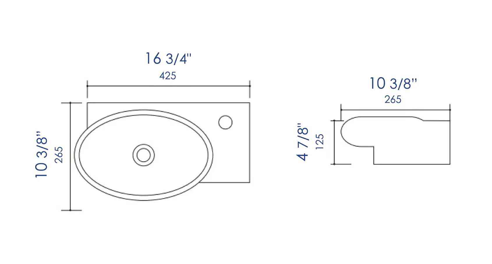 ALFI brand 16.75" x 10.38" Oval Wall Mount Porcelain Bathroom Sink, White, 1 Faucet Hole, ABC117