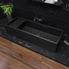 ALFI brand 39.4" x 14.6" Rectangle Above Mount or Semi Recessed Fireclay Bathroom Sink, Black Matte, No Faucet Hole, AB39TRBM
