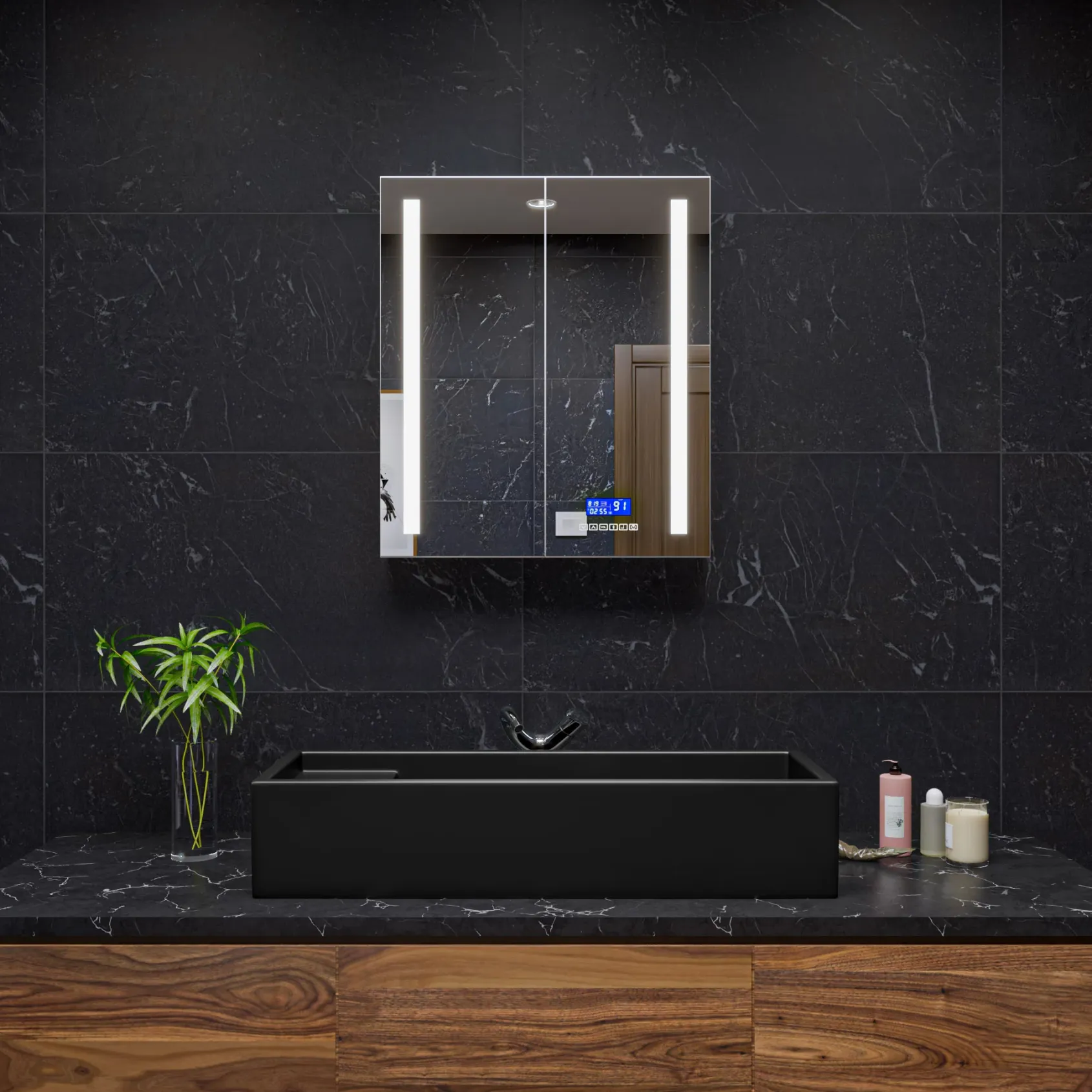 ALFI brand 39.4" x 14.6" Rectangle Above Mount or Semi Recessed Fireclay Bathroom Sink, Black Matte, No Faucet Hole, AB39TRBM