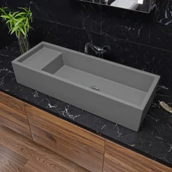 ALFI brand 39.4" x 14.6" Rectangle Above Mount or Semi Recessed Fireclay Bathroom Sink, Gray Matte, No Faucet Hole, AB39TRGM