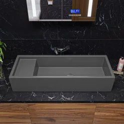 ALFI brand 39.4" x 14.6" Rectangle Above Mount or Semi Recessed Fireclay Bathroom Sink, Gray Matte, No Faucet Hole, AB39TRGM