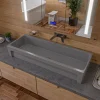 ALFI brand 47.4" x 17.75" Rectangle Above Mount or Semi Recessed Fireclay Bathroom Sink, Gray Matte, No Faucet Hole, AB48TRGM