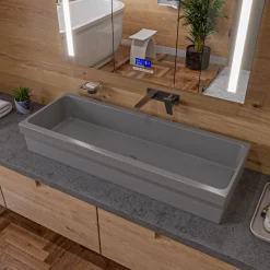 ALFI brand 47.4" x 17.75" Rectangle Above Mount or Semi Recessed Fireclay Bathroom Sink, Gray Matte, No Faucet Hole, AB48TRGM