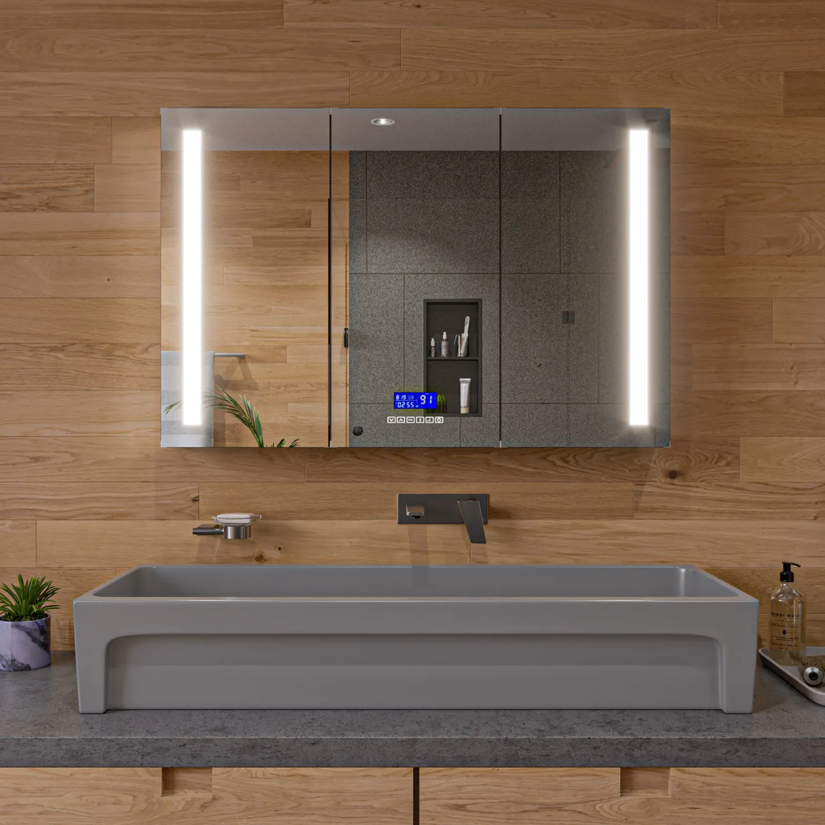 ALFI brand 47.4" x 17.75" Rectangle Above Mount or Semi Recessed Fireclay Bathroom Sink, Gray Matte, No Faucet Hole, AB48TRGM