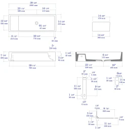 ALFI brand 39.4" x 14.6" Rectangle Above Mount or Semi Recessed Fireclay Bathroom Sink, White, No Faucet Hole, AB39TR