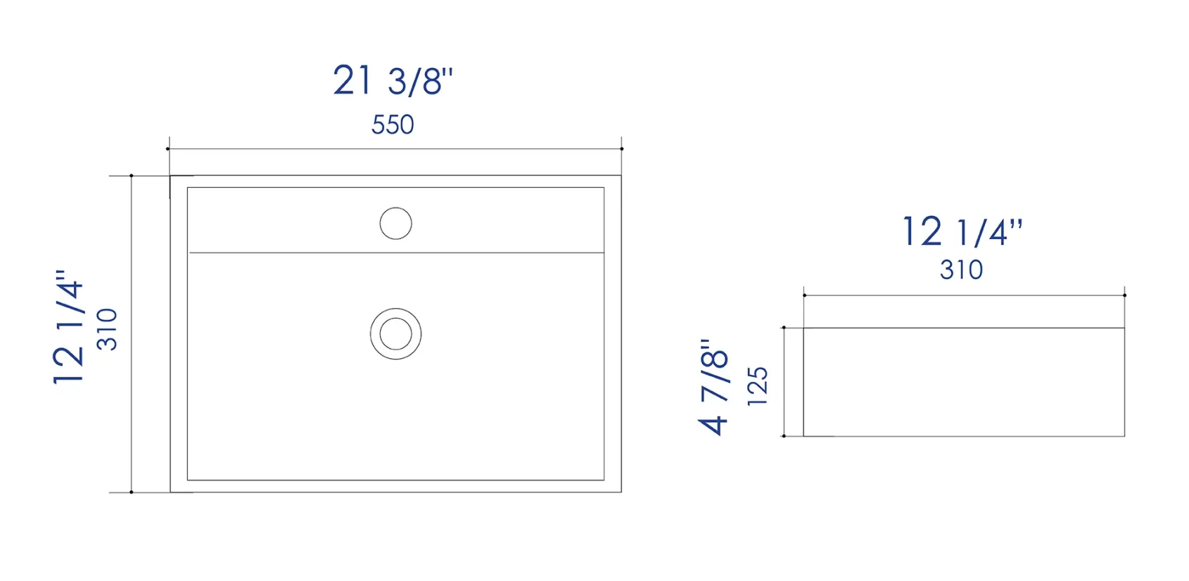 ALFI brand 21.38" x 12.25" Rectangle Wall Mount Porcelain Bathroom Sink, White, 1 Faucet Hole, ABC122