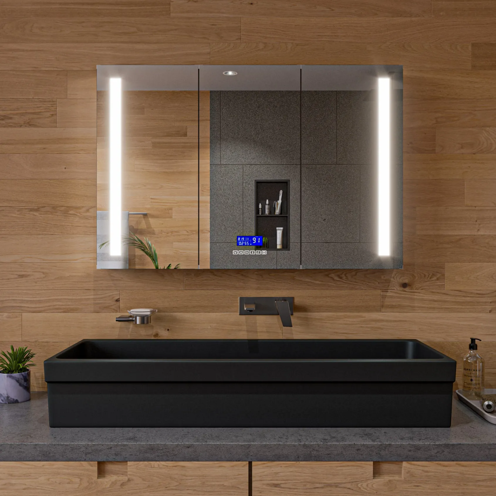 ALFI brand 47.4" x 17.75" Rectangle Above Mount or Semi Recessed Fireclay Bathroom Sink, Black Matte, No Faucet Hole, AB48TRBM