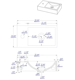 ALFI brand 15.75" x 8.66" Rectangle Wall Mount Concrete Bathroom Sink, Gray Matte, 1 Faucet Hole, ABCO108