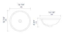 ALFI brand 16.88" x 16.88" Round Under Mount Porcelain Bathroom Sink, White, No Faucet Hole, ABC601