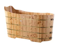 ALFI brand AB1103 59" Free Standing Cedar Wood Bathtub with Bench