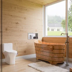 ALFI brand AB1103 59" Free Standing Cedar Wood Bathtub with Bench