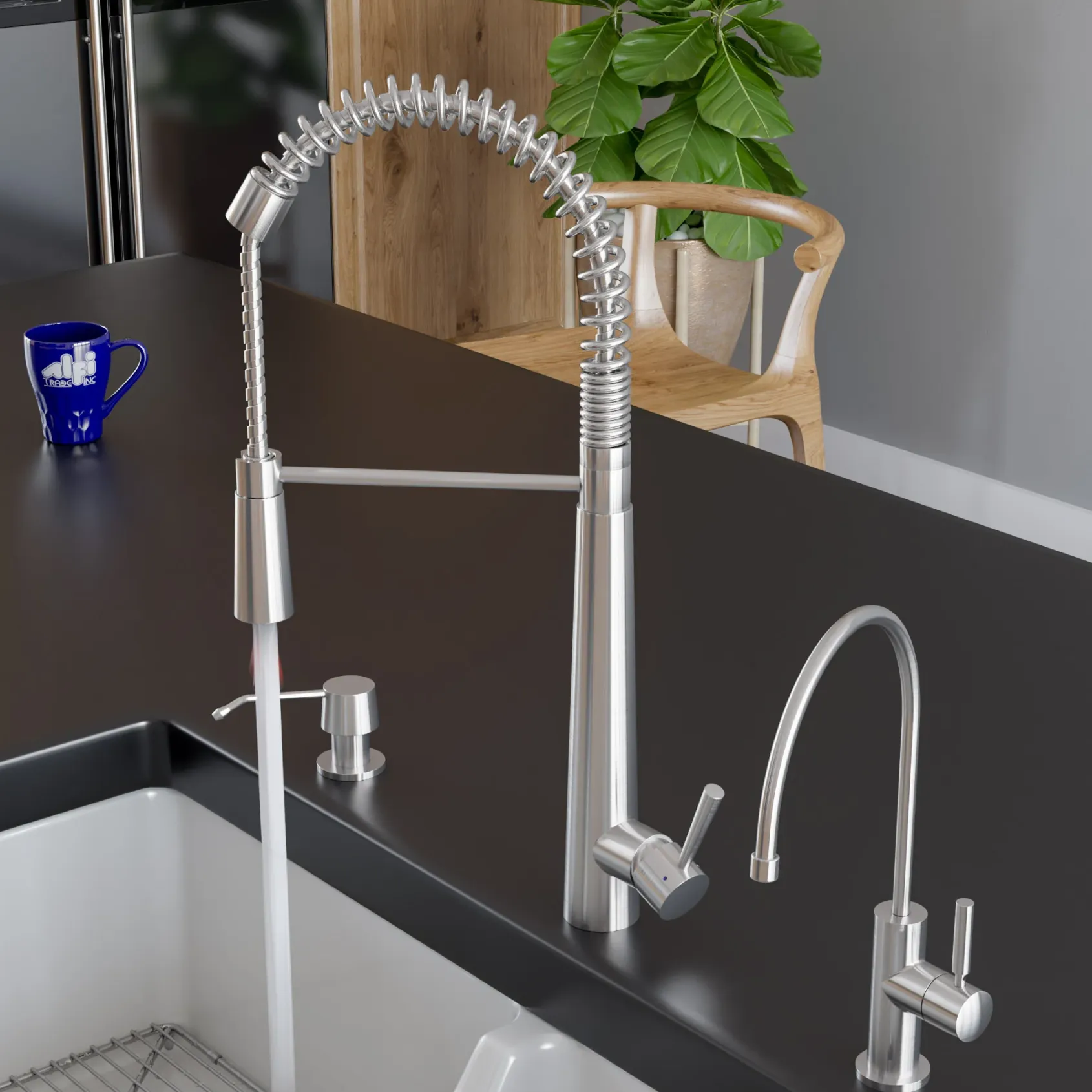 ALFI brand AB2039 Solid Stainless Steel Commercial Spring Kitchen Faucet