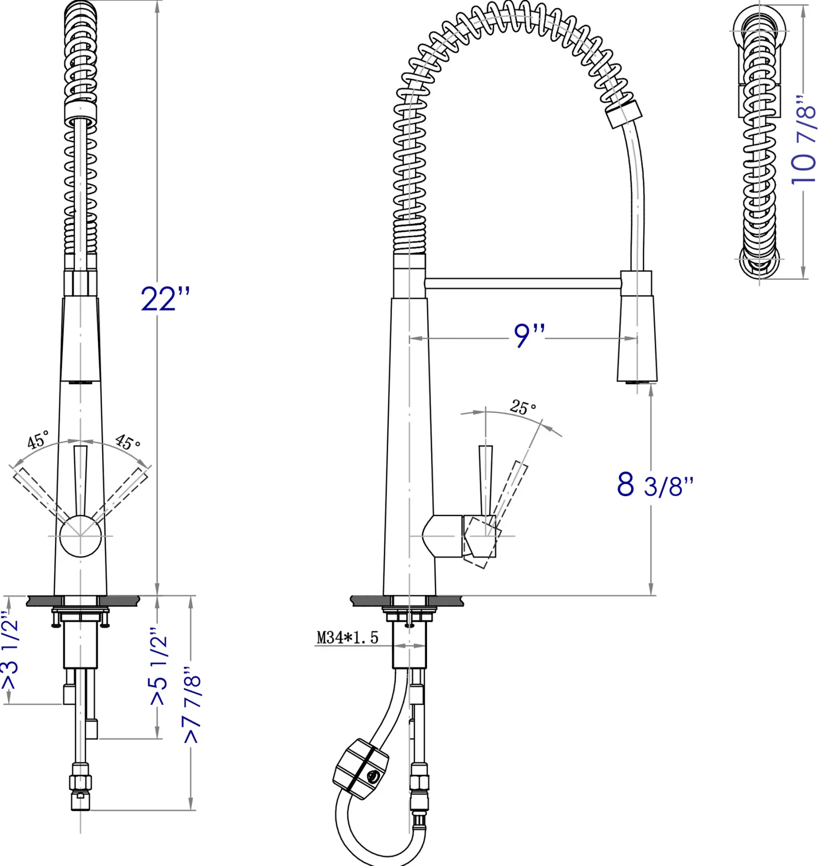 ALFI brand AB2039 Solid Stainless Steel Commercial Spring Kitchen Faucet