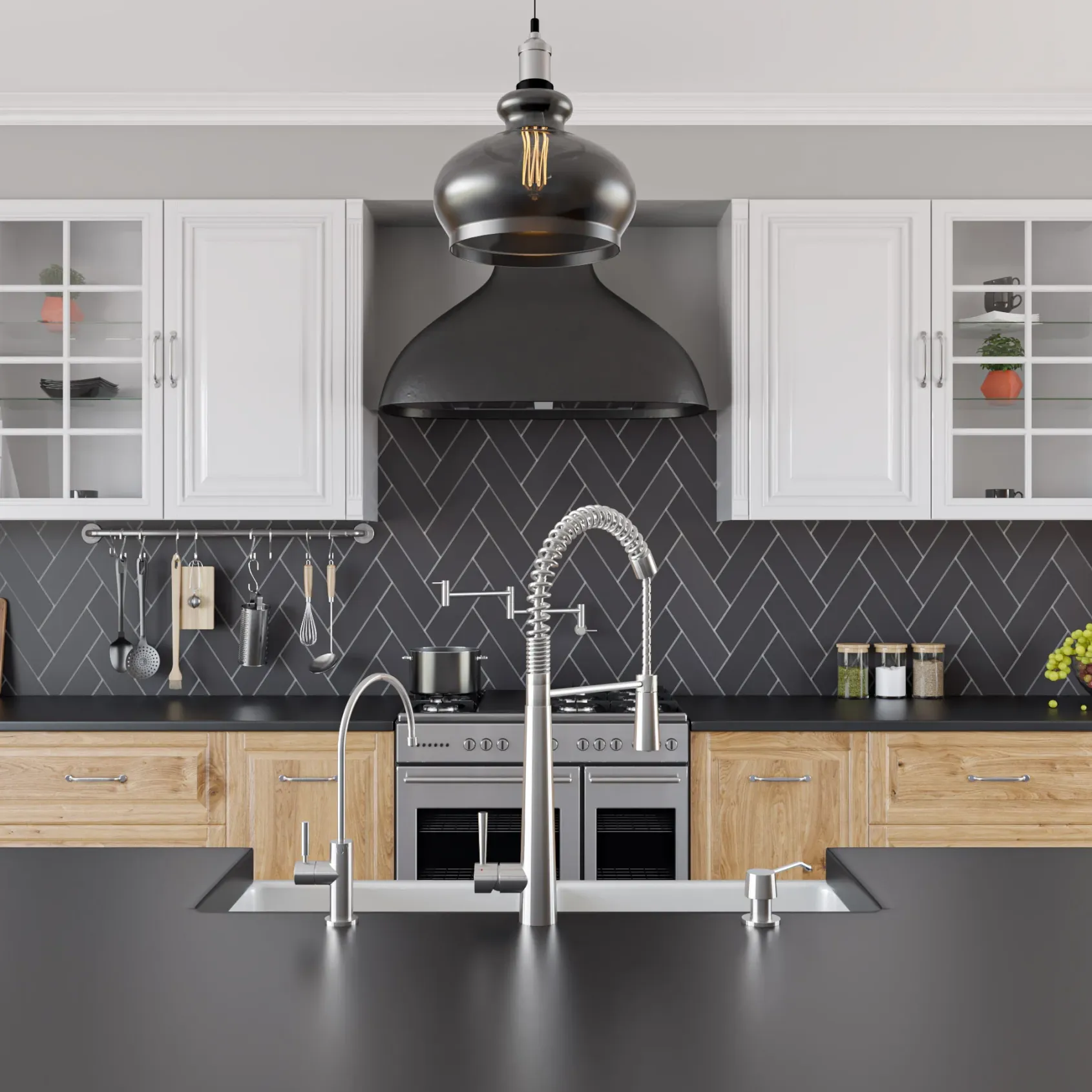 ALFI brand AB2039 Solid Stainless Steel Commercial Spring Kitchen Faucet