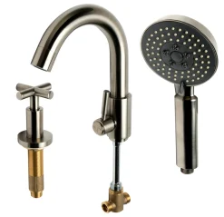 ALFI brand AB2503-BN Brushed Nickel Deck Mounted Tub Filler with Hand Held Showerhead
