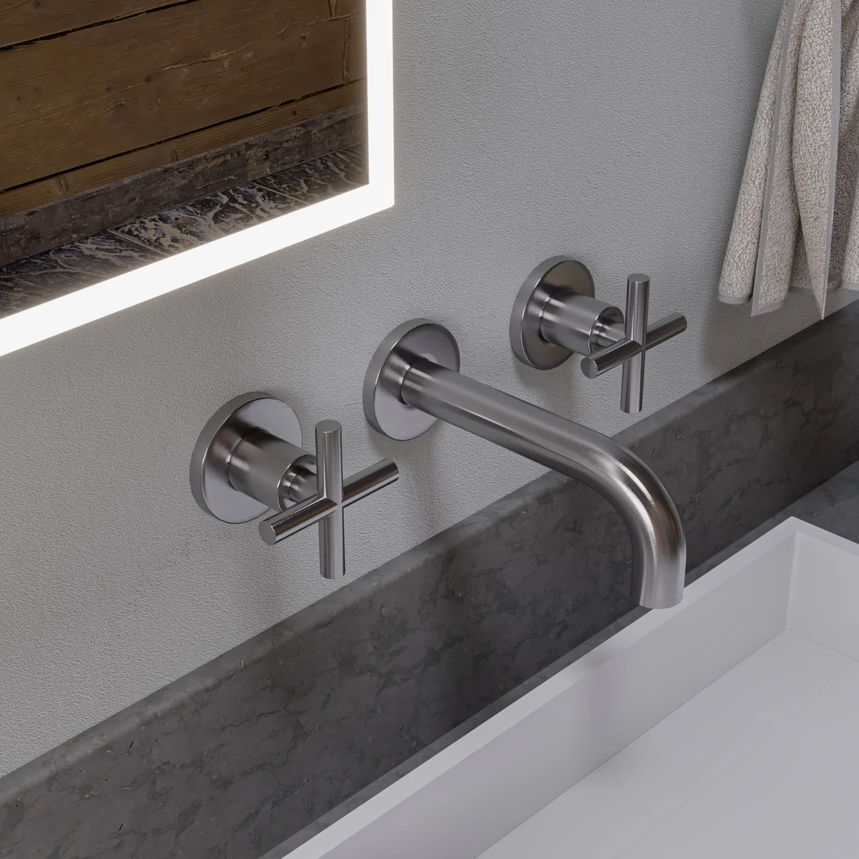 ALFI brand AB1035-BN Brushed Nickel 8" Widespread Wall-Mounted Cross Handle Faucet