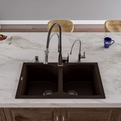 ALFI brand AB3220DI-C Chocolate 32" Drop-In Double Bowl Granite Composite Kitchen Sink