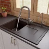 ALFI brand AB1620DI-C Chocolate 34" Single Bowl Granite Composite Kitchen Sink with Drainboard