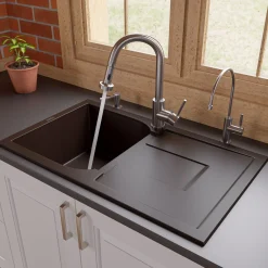 ALFI brand AB1620DI-C Chocolate 34" Single Bowl Granite Composite Kitchen Sink with Drainboard
