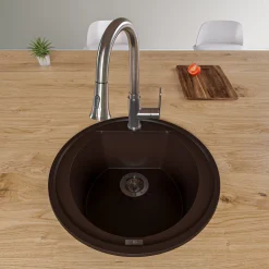 ALFI brand AB2020DI-C Chocolate 20" Drop-In Round Granite Composite Kitchen Prep Sink