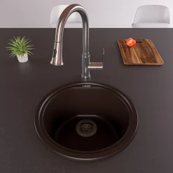 ALFI brand AB1717DI-C Chocolate 17" Drop-In Round Granite Composite Kitchen Prep Sink