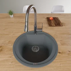 ALFI brand AB2020DI-T Titanium 20" Drop-In Round Granite Composite Kitchen Prep Sink
