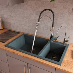 ALFI brand AB3319DI-T Titanium 34" Double Bowl Drop In Granite Composite Kitchen Sink
