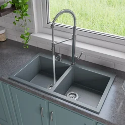 ALFI brand AB3420DI-T Titanium 34" Drop-In Double Bowl Granite Composite Kitchen Sink