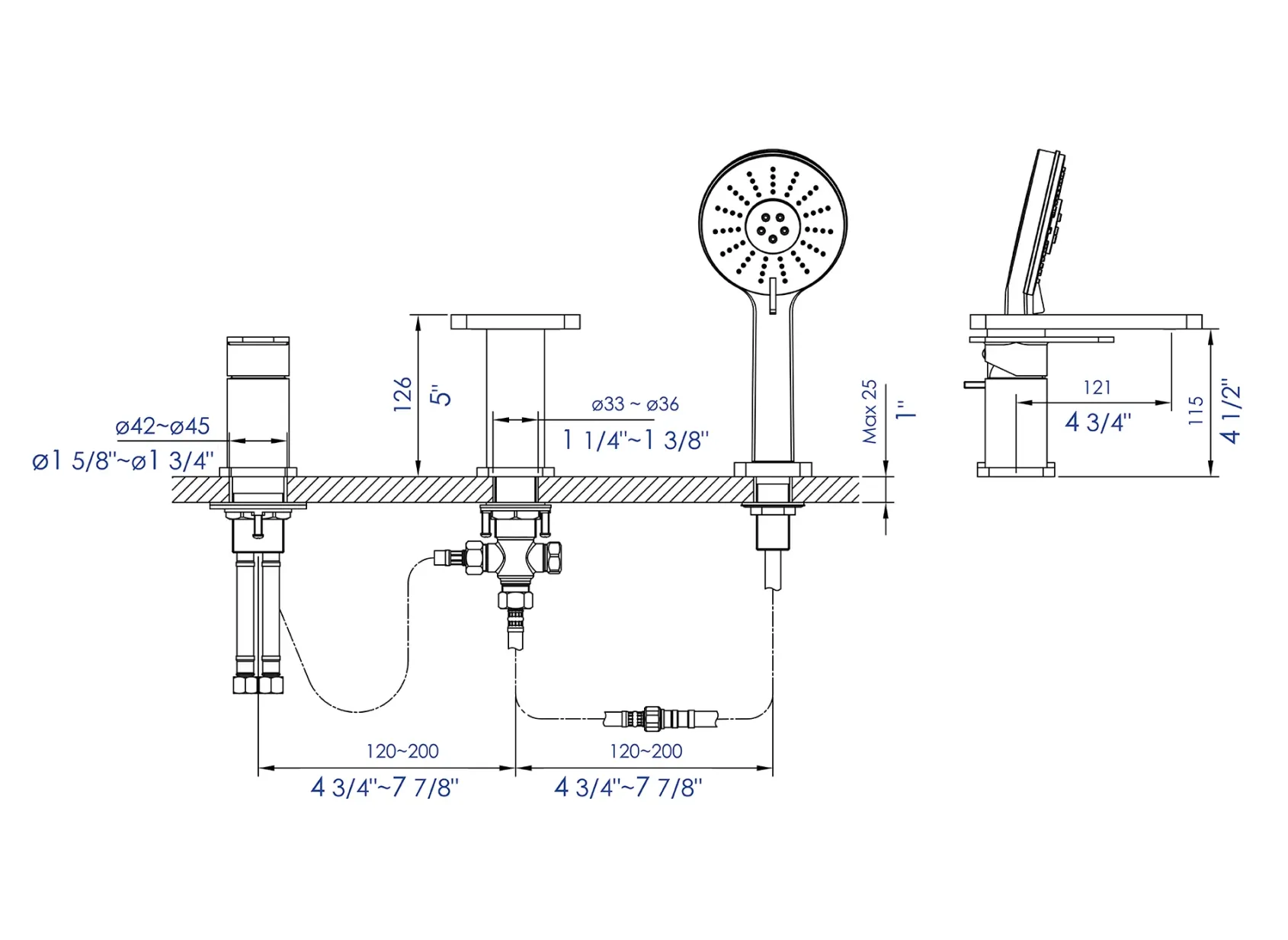 ALFI brand AB2879-PC Polished Chrome Deck Mounted Tub Filler with Hand Held Showerhead