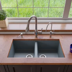 ALFI brand AB3420UM-T Titanium 34" Undermount Double Bowl Granite Composite Kitchen Sink