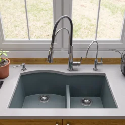 ALFI brand AB3320UM-T Titanium 33" Double Bowl Undermount Granite Composite Kitchen Sink