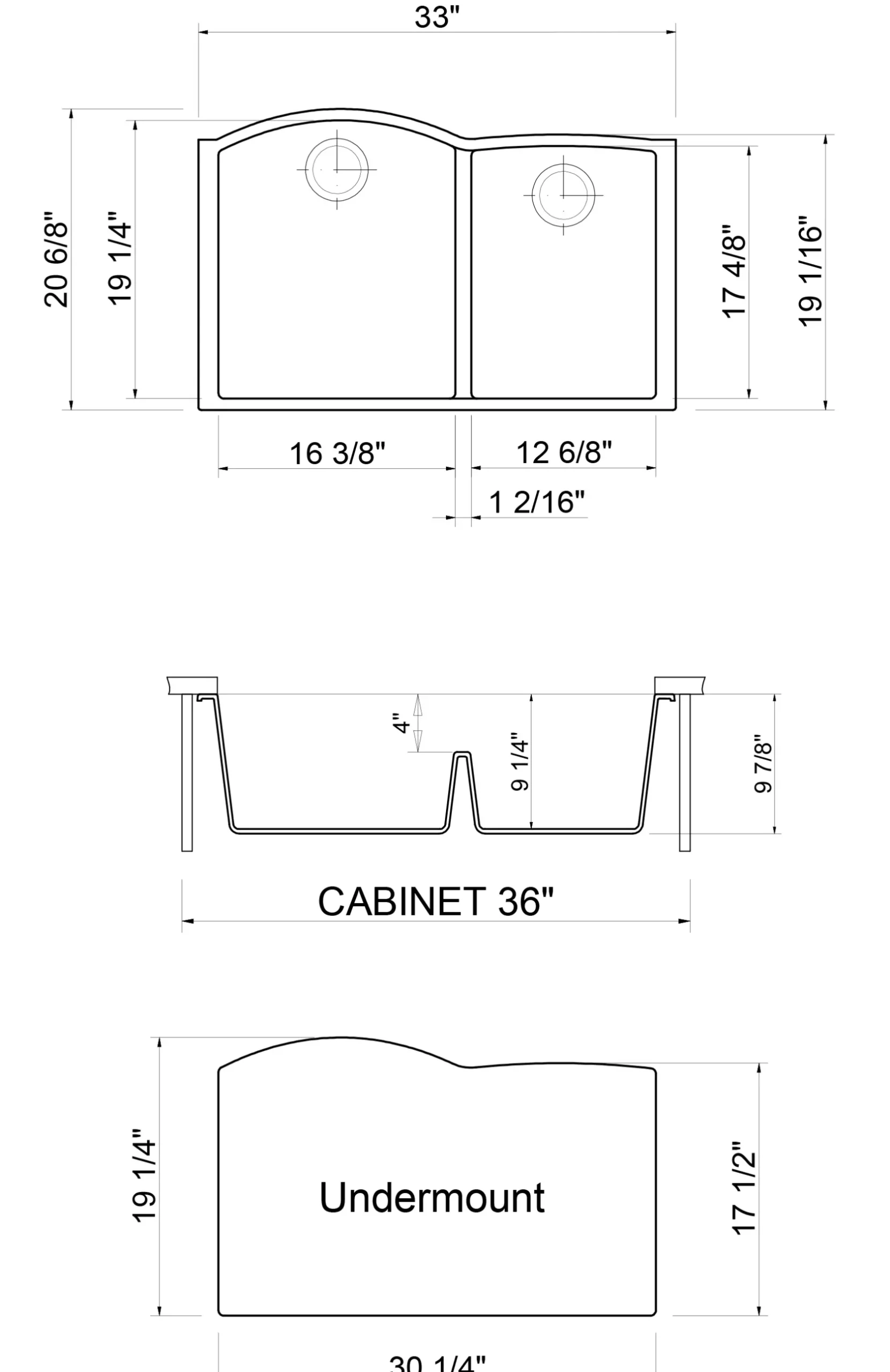 ALFI brand AB3320UM-T Titanium 33" Double Bowl Undermount Granite Composite Kitchen Sink