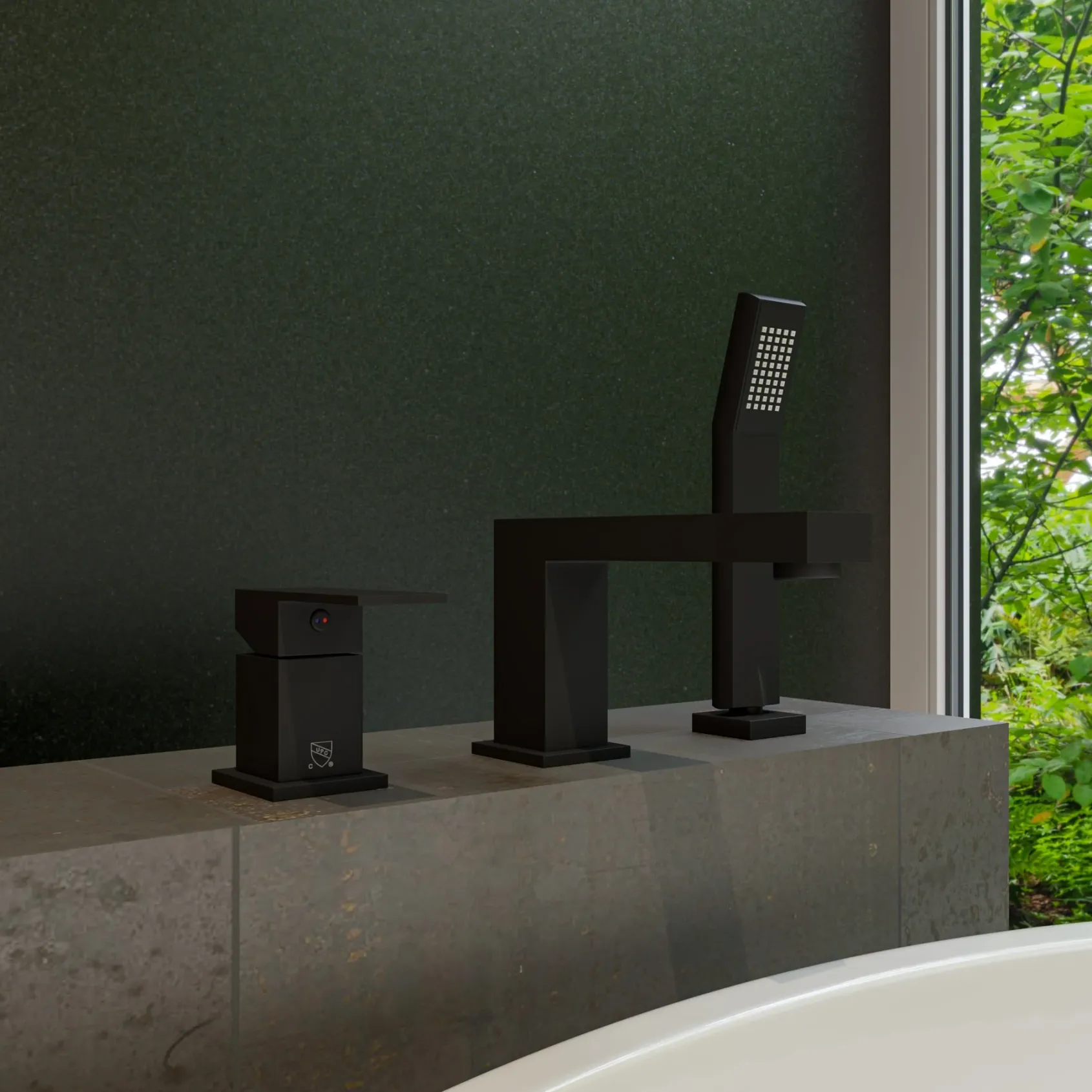 ALFI brand Brass, AB2322-BM Black Matte 3 Hole Deck Mounted Tub Filler with Hand Held