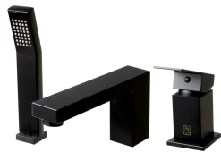 ALFI brand Brass, AB2322-BM Black Matte 3 Hole Deck Mounted Tub Filler with Hand Held