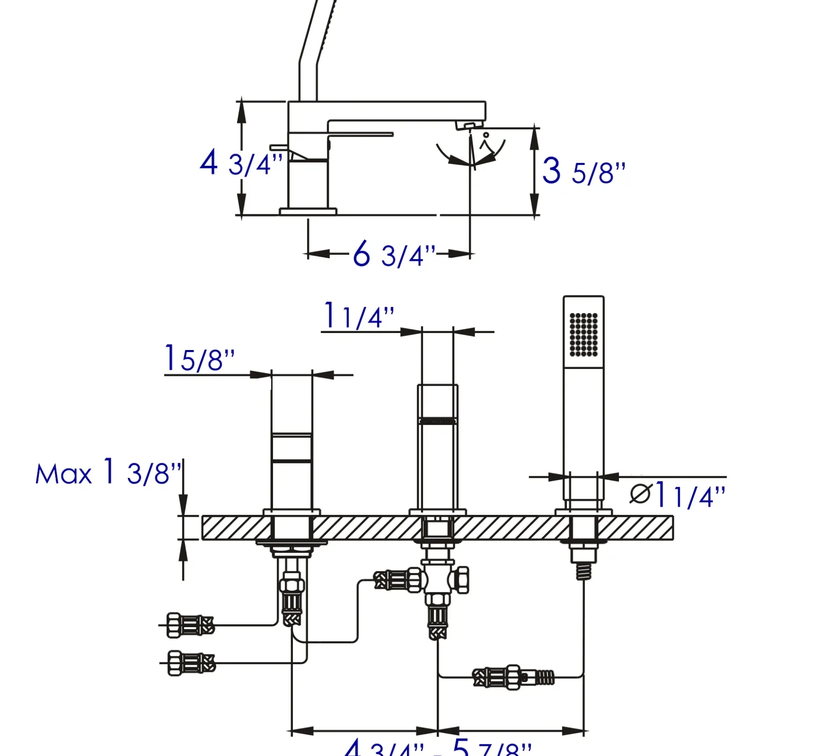 ALFI brand Brass, AB2322-BM Black Matte 3 Hole Deck Mounted Tub Filler with Hand Held