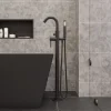 ALFI brand Brass, AB2534-BM Black Matte Single Lever Floor Mounted Tub Filler Mixer w Hand Held Shower Head