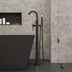 ALFI brand Brass, AB2534-BM Black Matte Single Lever Floor Mounted Tub Filler Mixer w Hand Held Shower Head