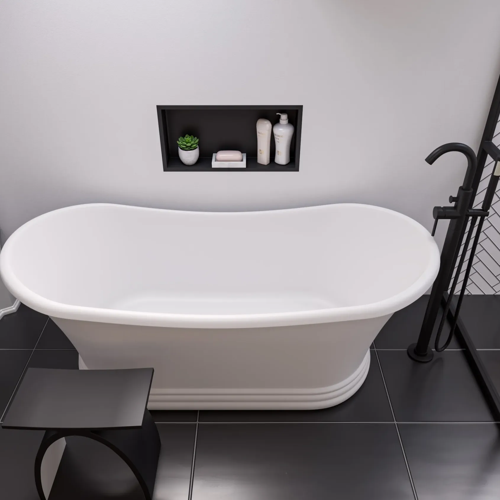 ALFI brand Brass, AB2534-BM Black Matte Single Lever Floor Mounted Tub Filler Mixer w Hand Held Shower Head