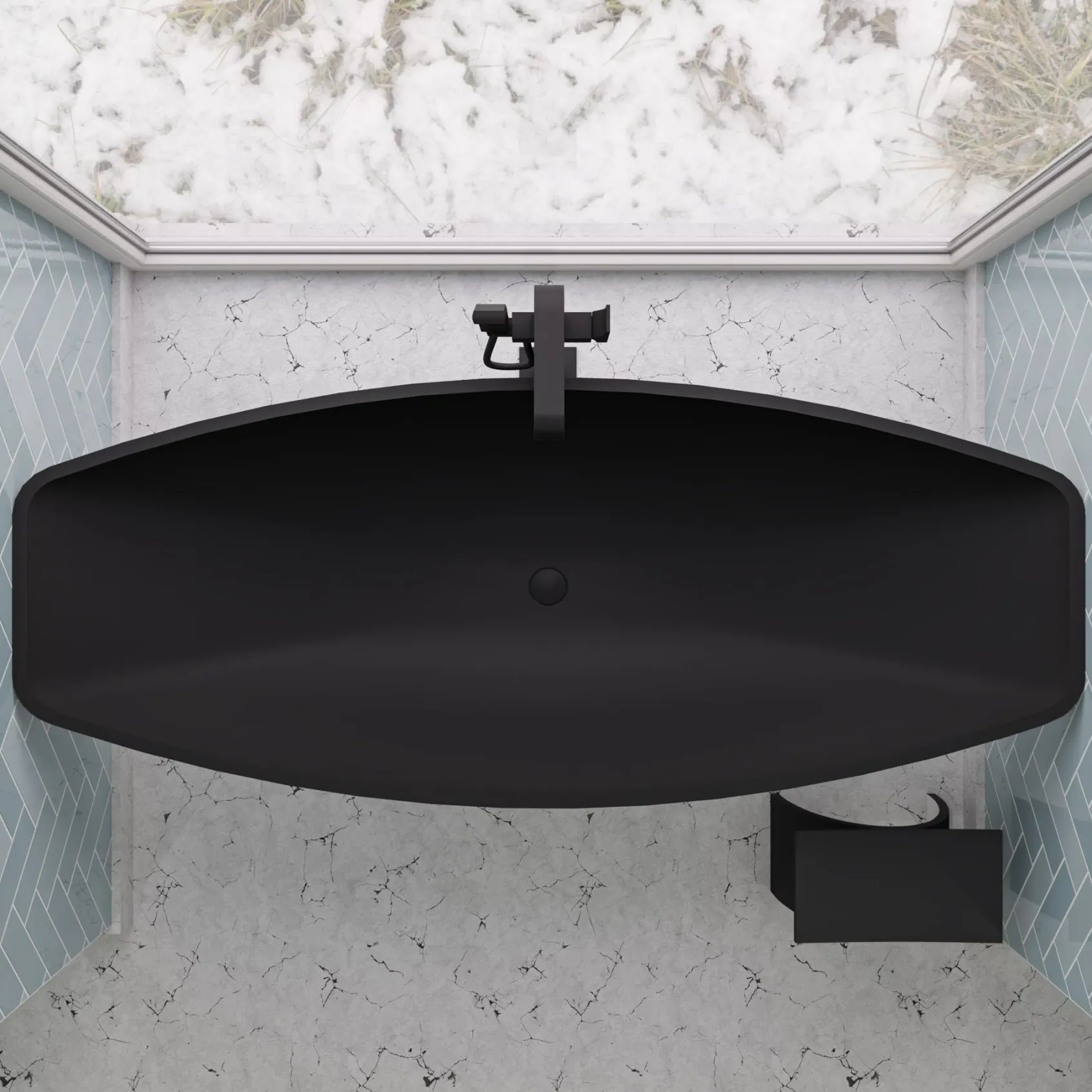 ALFI brand Brass, AB2180-BM Black Matte Single Lever Floor Mounted Tub Filler Mixer w Hand Held Shower Head